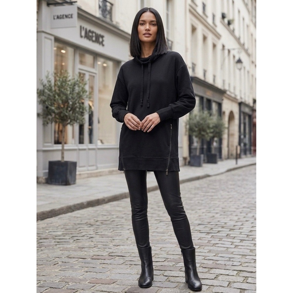 L'AGENCE Black Cowl Neck Side Zip Tunic Sweatshirt Pullover 5516LFT Small